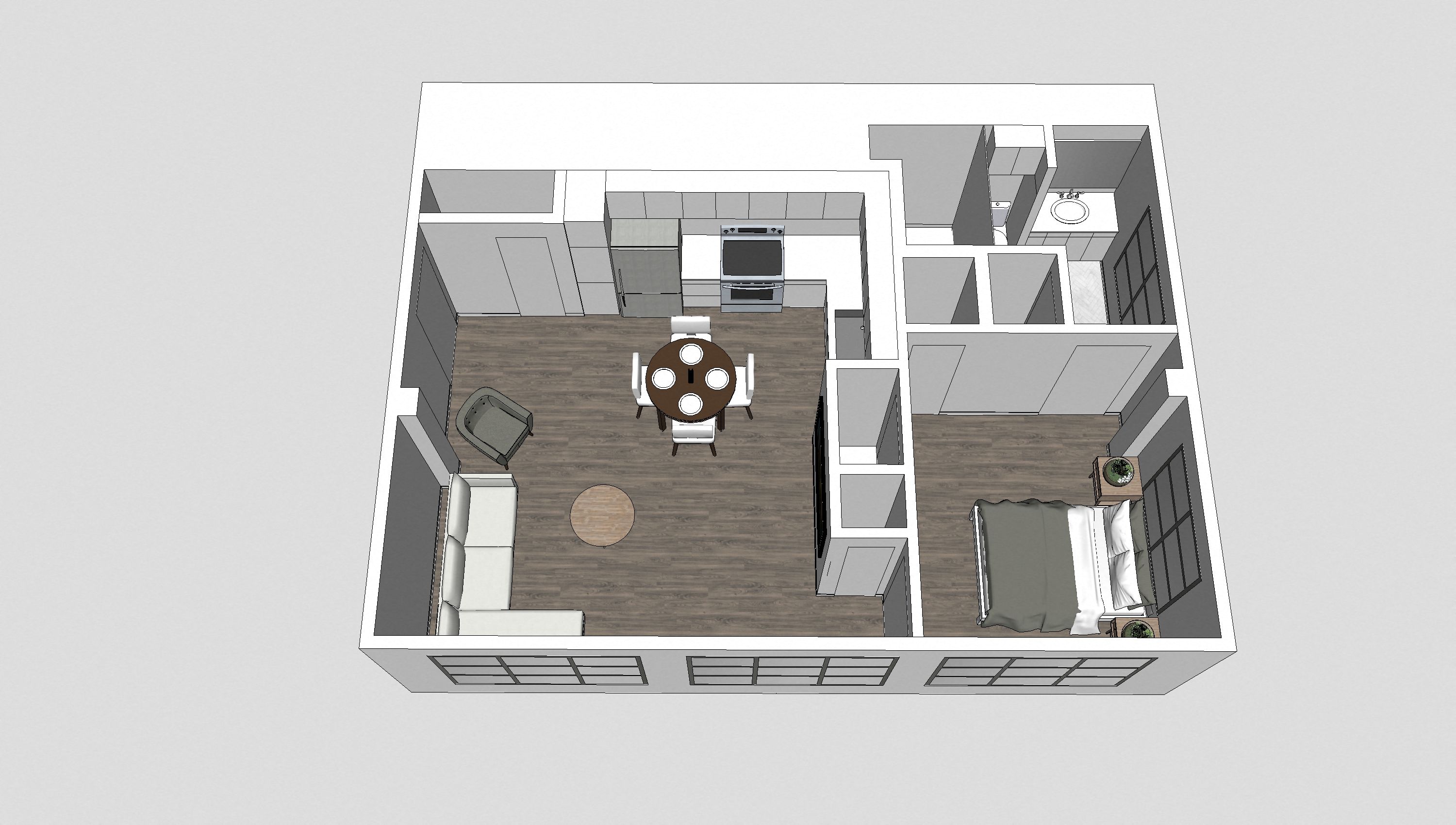 Floor plan for 1 bed, 1 bath, 559 sqft
